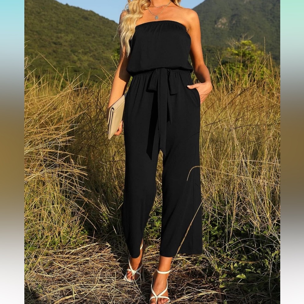 NWT Black Strapless Jumpsuit - Picture 2 of 9